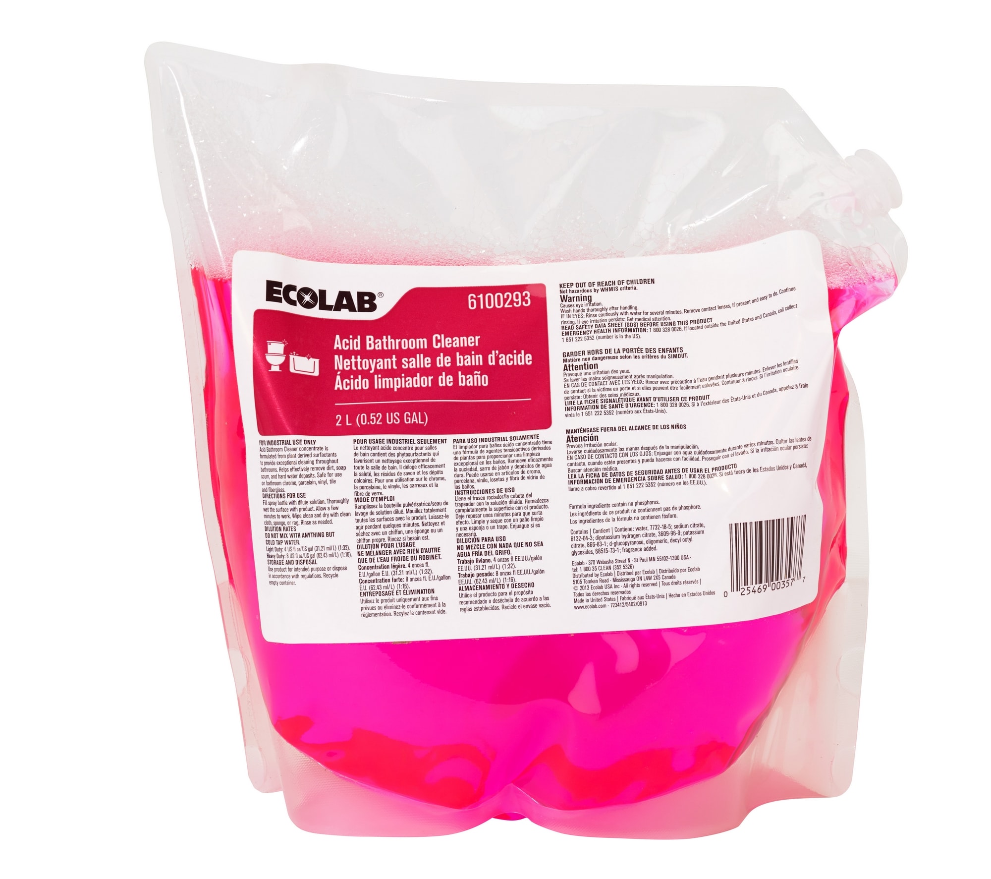 バス・洗面所用品 Water LifeSeries 5 BATH ADDITIVE GuestSupply US | Ecolab® Acid Bathroom Cleaner, 2 Liter, #6100293